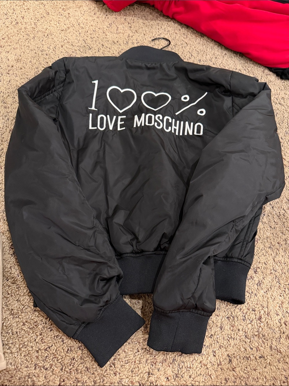 Love Moschino Black Bomber Jacket with White Logo